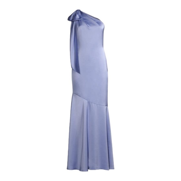 AIDAN MATTOX Satin Asymmetric One Shoulder Mermaid Maxi Gown Size 14 Blue NWT - Picture 9 of 12
